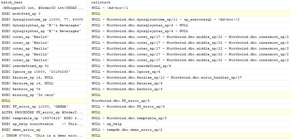 Screenshot with the callstack column