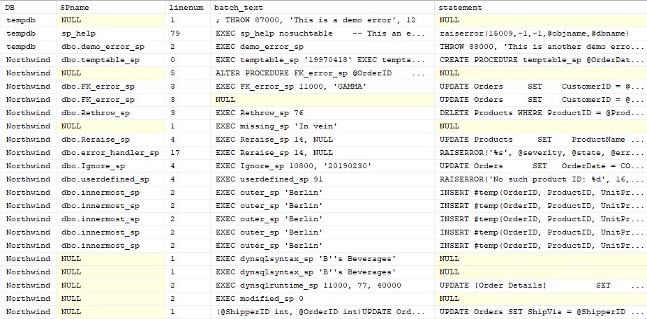 Second part of output from view_exceptions